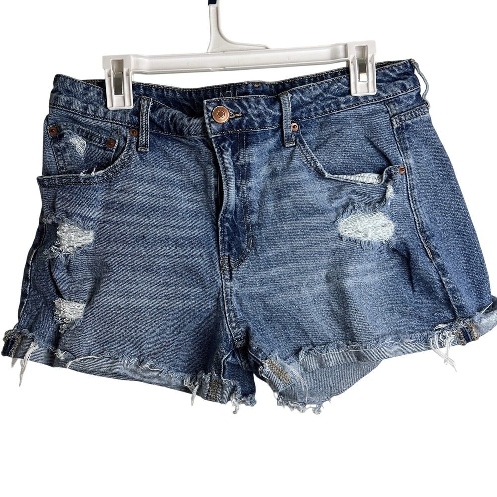 No Boundaries Juniors Distressed Denim‎ Shorts Blue Size 13 Raw Hem Medium Wash